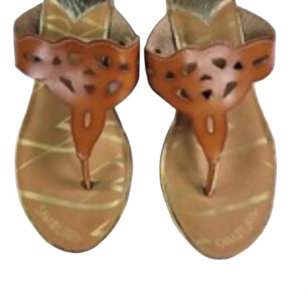 Sam & Libby Tan Cut Out  Wedge Thong Sandals Size 8.5